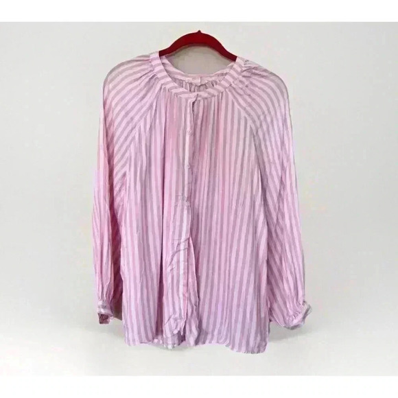 Beach Lunch Lounge Womens Size Small Pink Striped Long Sleeve Shirt - Picture 1 of 7